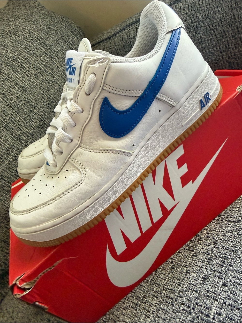 Nike Kids' Air Force 1 Low - White with Blue Swoosh